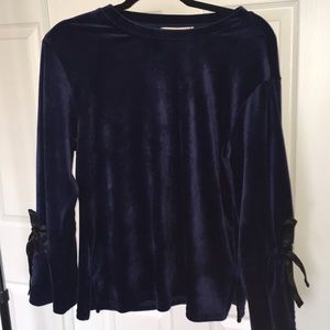 PHILOSOPHY navy blue velvet sweater w/wrist ties